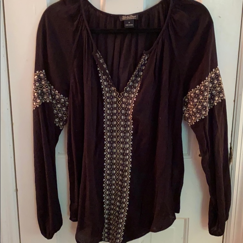 Lucky Brand Embroidered Peasant Blouse